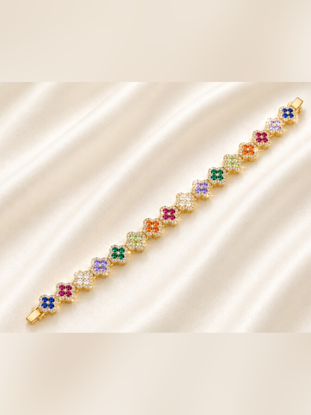 🆕😍❤️Gold Multicolor CZ Clover Bracelet - Women Jewelry